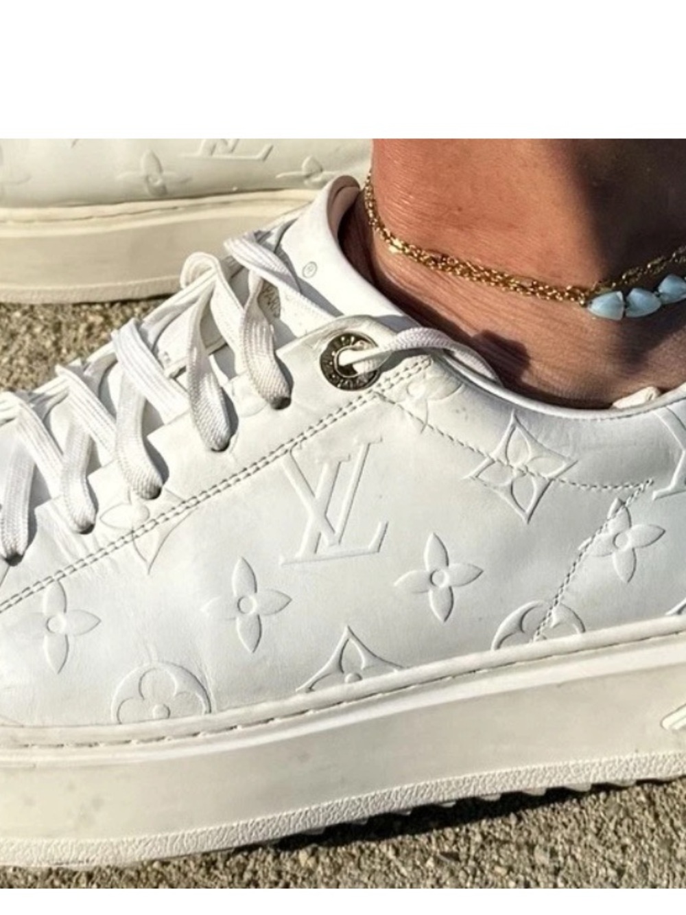 Louis Vuitton Lambskin Embossed Monogram Time Out Sneakers 36 White Authentic